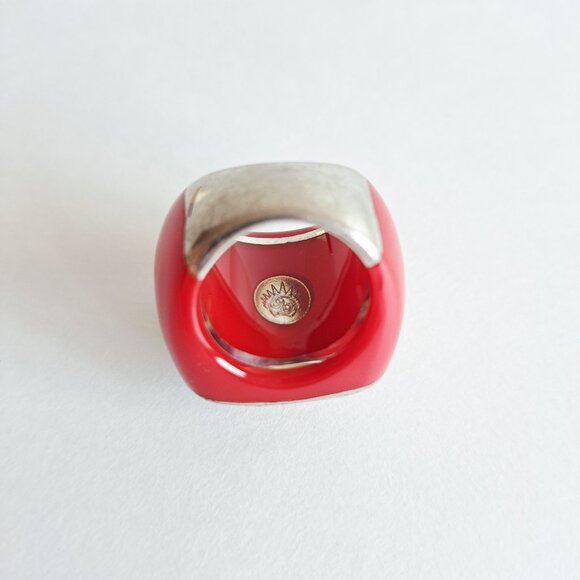 Angelique de Paris 925 Silver Zircon & Resin Red Square Ring Size 6 - Picture 7 of 12